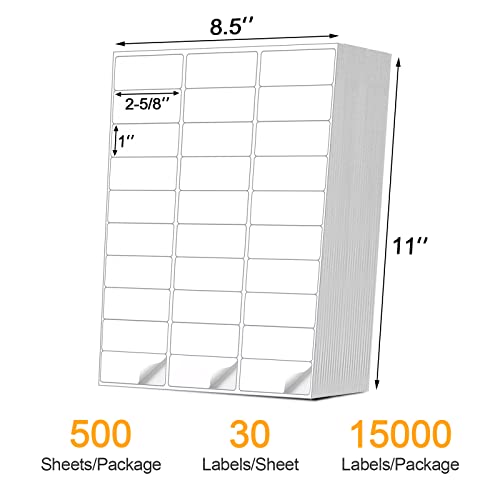 Address Labels (15,000/500 Sheets) - 1" x 2-5/8" Mailing Labels, 30 UP Shipping Sticker for Laser and Inkjet Printers - color: 30 Up - 15000 Labels