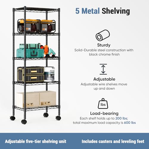 DUMOS 5-Tier Metal Storage Shelves, Shelving Unit, Storage Rack, 23" W - size: 5 Tiers