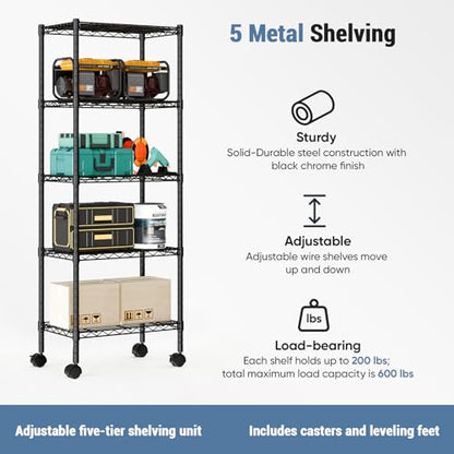 DUMOS 5-Tier Metal Storage Shelves, Shelving Unit, Storage Rack, 23" W - size: 5 Tiers