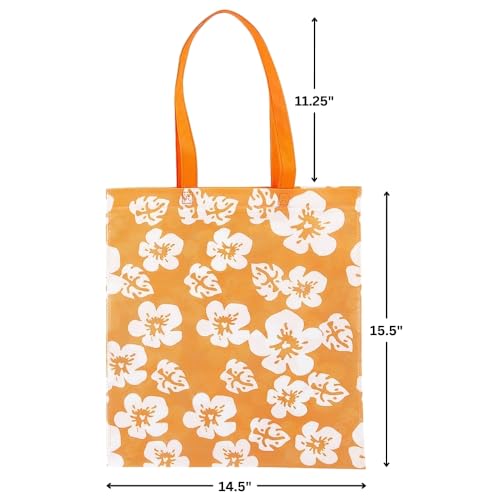 Fun Express Reusable Hibiscus Tote Bags (set of 12) Bright Haiwian colors, Tiki and Luau theme - Great for Groceries or Destinaton Wedding and Party Favors