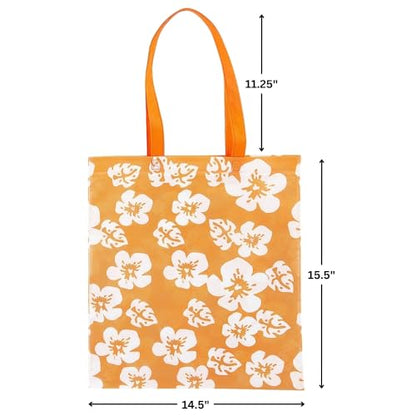 Fun Express Reusable Hibiscus Tote Bags (set of 12) Bright Haiwian colors, Tiki and Luau theme - Great for Groceries or Destinaton Wedding and Party Favors