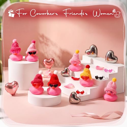 Liliful 24 Sets Pink Rubber Ducks with Knit Hat Sunglasses Card Bag - color: Pink