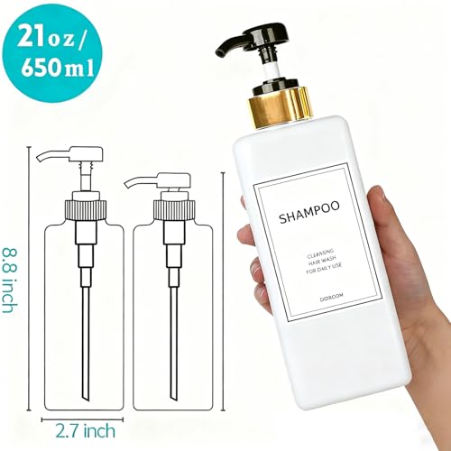 Modern Silver Shampoo and Conditioner Dispenser (21 oz, Pack of 3) Refillable Pump Bottle Set Empty Shower Plastic Bottles with Pump for Bathroom Body Wash Soap and Shower (Gold&Black) - color: Gold&black
