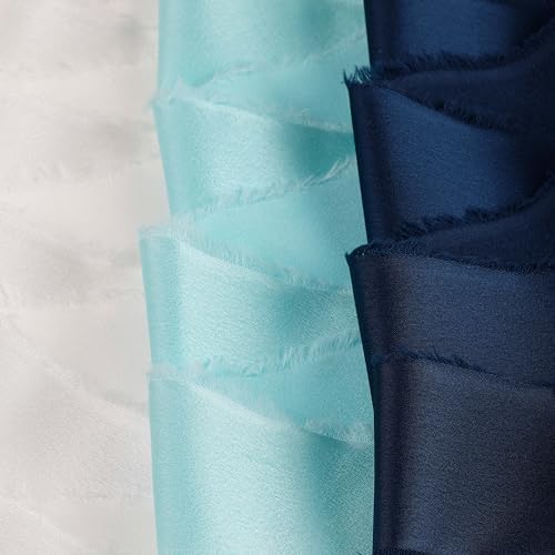 Silk Satin Ribbon 1-1/2 Inch x 30 Yards Ivory & Light & Navy Blue - color: Ivory& Light Blue& Navy Blue