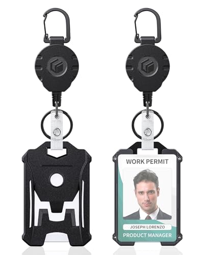 Uniclife 2 Pack Heavy Duty Badge Holder Vertical Hard Plastic Case with Retractable Keychain Badge Reel for Hard Card Protector with Clear ID Holder - color: Black-1, Vertical, size: 2 Pack with Card Holder