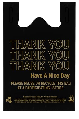 Thank You Plastic Bags with Handles – White & Black – 50 to 1000 Count – 11.5x6.5x21” Heavy-Duty Grocery, Retail, Restaurant, Convenience Stores – Durable for Takeout (50, BLACK)