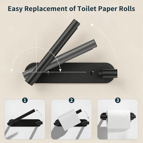 304 Stainless Steel Toilet Paper Holder Wall Mounted Double Post Swivel Tissue Holder No Drilling Bathroom Paper Towel Dispenser Anti-Vibration for RV Commercial Bathroom Matte Black - color: Black