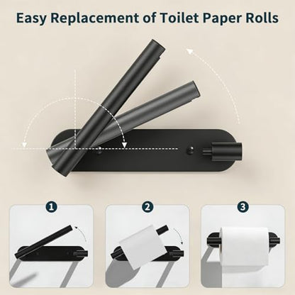 304 Stainless Steel Toilet Paper Holder Wall Mounted Double Post Swivel Tissue Holder No Drilling Bathroom Paper Towel Dispenser Anti-Vibration for RV Commercial Bathroom Matte Black - color: Black