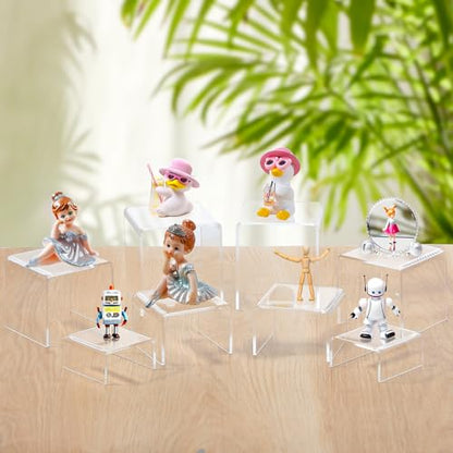 Lemecima 20 Pcs Acrylic Display Risers, Clear Product Stand, Jewelry Display Riser, Cupcakes Holder Dessert Transparent Showcase Stands, Candy Bar Risers, Lifts for Figures