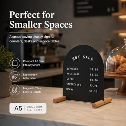 Tabletop Menu Display Stand with Magnetic Letters and Writable Board - size: A5 Horizontal (11 × 6.7 in)