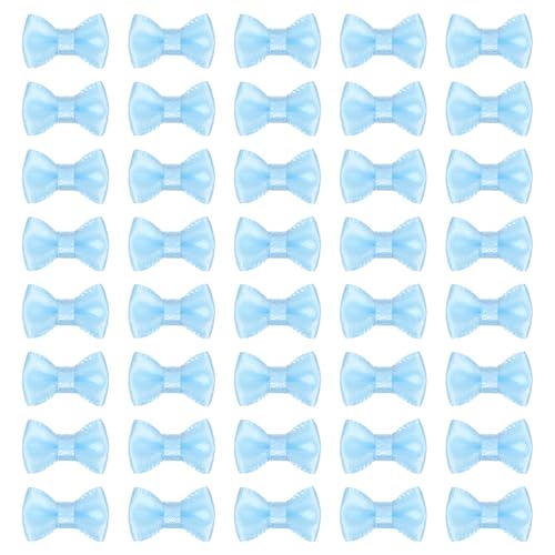 MECCANIXITY 100 Pcs Mini Ribbon Bow 0.8" Mini Fabric Satin Ribbon Flower Bows for Craft DIY Sewing Wedding Birthday Party, Blue - color: Blue