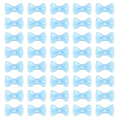 MECCANIXITY 100 Pcs Mini Ribbon Bow 0.8" Mini Fabric Satin Ribbon Flower Bows for Craft DIY Sewing Wedding Birthday Party, Blue - color: Blue