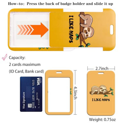 Funny Sloth & Cat Badge Reel Retractable ID Holder Name Reel Clip Vertical ID Key Card Badge Holder for Women Nurse Teacher Preppy School Student - color: Cat & Sloth
