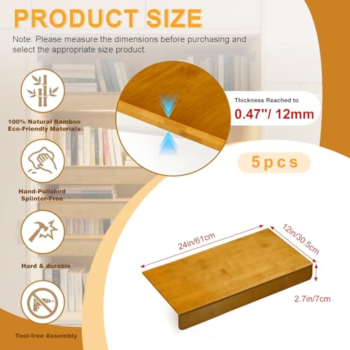 Bamboo Wire Shelf Covers for Wire Shelving,Heavy Duty Wire Rack Covers for Pantry Kitchen Closet（5pcs,24" W x 12" D - size: 24" W X 12" D