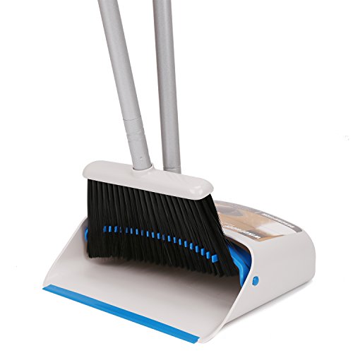 TreeLen Long Handle Broom and Dustpan Set,Upright Dust Pan Combo for Home, Kitchen, Room, Office, Lobby Floor Use Without Bending - color: Blue Broom and Dustpan