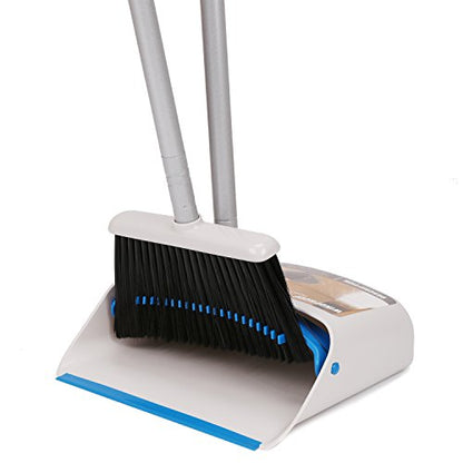 TreeLen Long Handle Broom and Dustpan Set,Upright Dust Pan Combo for Home, Kitchen, Room, Office, Lobby Floor Use Without Bending - color: Blue Broom and Dustpan