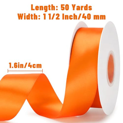 KINGLAKE Double Faced Orange Satin Ribbon - 1-1/2 Inch x 50 Yards - color: Orange