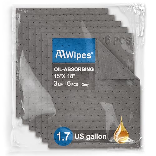 AAwipes Oil Absorbent Pads Mat 15" X 18" 6 Packs Pre-Grade Universal Pads Absorbs All Liquids 3MM Thicker More Absorption for Garage, Car, Truck, Motorcycle - Grey OG1518-6S - size: 15"X18" 6PCS Grey