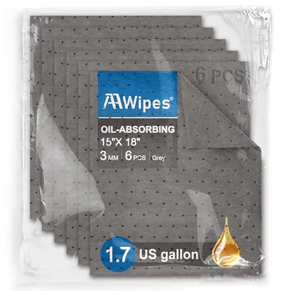 AAwipes Oil Absorbent Pads Mat 15" X 18" 6 Packs Pre-Grade Universal Pads Absorbs All Liquids 3MM Thicker More Absorption for Garage, Car, Truck, Motorcycle - Grey OG1518-6S - size: 15"X18" 6PCS Grey
