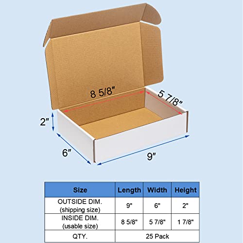 Wowxyz Shipping Boxes 9x6x2" 25 Pack White Corrugated Cardboard Box - size: 9x6x2"