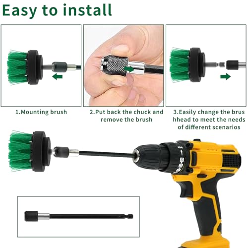 8 Pcs Drill Brush Attachment Set, Power Cleaning Scrub Brush Kit with Extend Long Attachment, All Purpose Drill Scrub Brushes for Car, Grout, Floor, Tub, Bathroom and Kitchen (Green) - color: Green