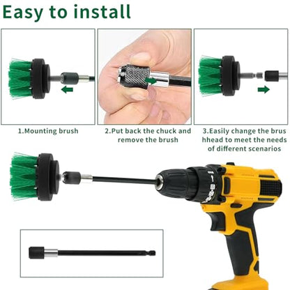 8 Pcs Drill Brush Attachment Set, Power Cleaning Scrub Brush Kit with Extend Long Attachment, All Purpose Drill Scrub Brushes for Car, Grout, Floor, Tub, Bathroom and Kitchen (Green) - color: Green