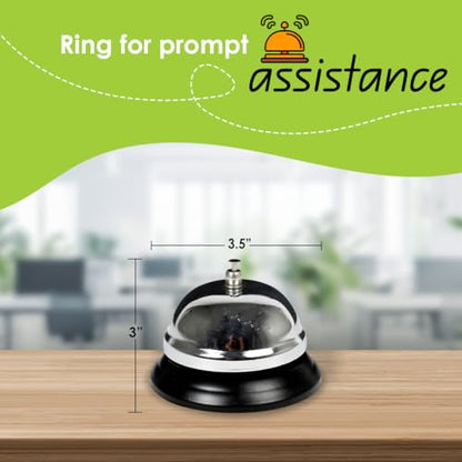 Desk Tech Classic Chrome Desk Bell, Chrome Silver Finish with Black Plastic Base, Perfect for Reception, Office, Classroom, Restaurant Waiting Area, and Service Counter, 3.5" D x 3" H
