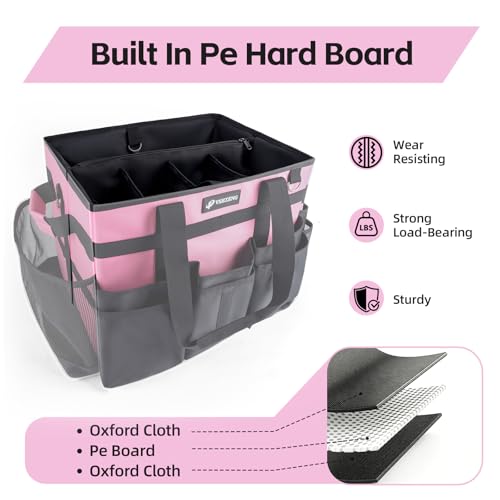 Large Rolling Cleaning Caddy Bag with Wheels, with Detachable Trolley, Cleaning Bags on Wheels for Housekeepers, Cleaning Cart Supplies Organizer for Home, Car, Picnic (Pink) - color: Pink