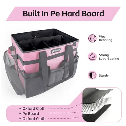 Large Rolling Cleaning Caddy Bag with Wheels, with Detachable Trolley, Cleaning Bags on Wheels for Housekeepers, Cleaning Cart Supplies Organizer for Home, Car, Picnic (Pink) - color: Pink