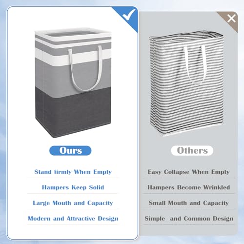 BlissTotes 3-Pack Laundry Basket, Collapsible Laundry Hamper, Grey, 75L - color: Grey, size: 75L