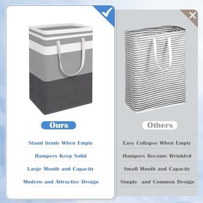BlissTotes 3-Pack Laundry Basket, Collapsible Laundry Hamper, Grey, 75L - color: Grey, size: 75L