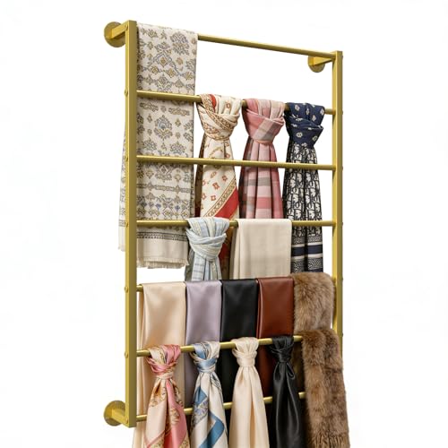 Wall Mounted Scarf Rack, Hijab Hanger Organizer (Gold, 7T-23.6×35.4IN) - size: 7-Tier (23.6×35.4IN)