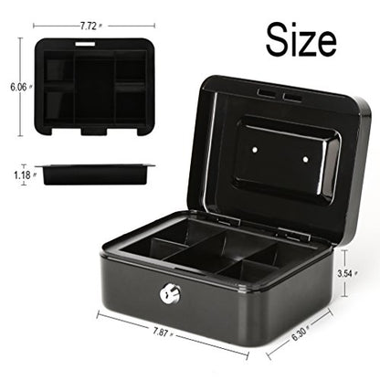 Decaller Cash Box with Money Tray, Medium Metal Locking Money Box with Key Lock for Security, 7.87" x 6.30" x 3.54", Black - color: Black, size: Medium (7.8 Inch)