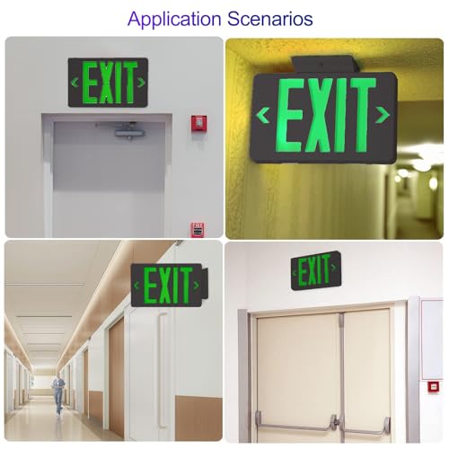 6 Pack LED Emergency Exit Sign, Universal Mount OSHA Compliant - color: Black Green, size: 6 Pack