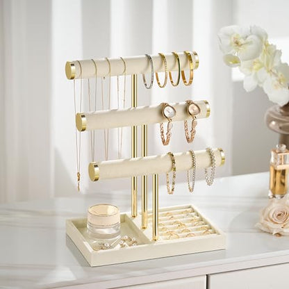 Jewelry Organizer Stand Display, 3 Tier Velvet Bracelet Holder, Beige - color: Beige, size: Large