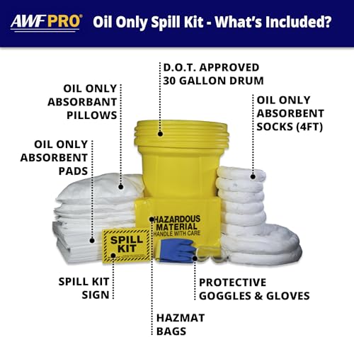 AWF PRO 30 Gallon Oil Only Spill Kit, 81 Pieces - size: Oil Only Spill Kit