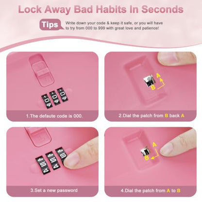 Upgraded Taller Lock Box for Medication, Phone Jail & Snacks – Large Lockable Storage Box with 3-Digit Combination Lock, Food-Safe BPA-Free Plastic– Medicine Lock Box for Home, Fridge, Travel - color: Pink Plus
