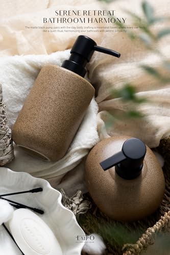 EMPO Ceramic Hand Soap Dispenser with Matte Black Pump, Stone-Textured Wabi-Sabi Liquid Dispenser for Bathroom Vanity and Kitchen Sink (300ml/10.14oz) - size: 300 ml