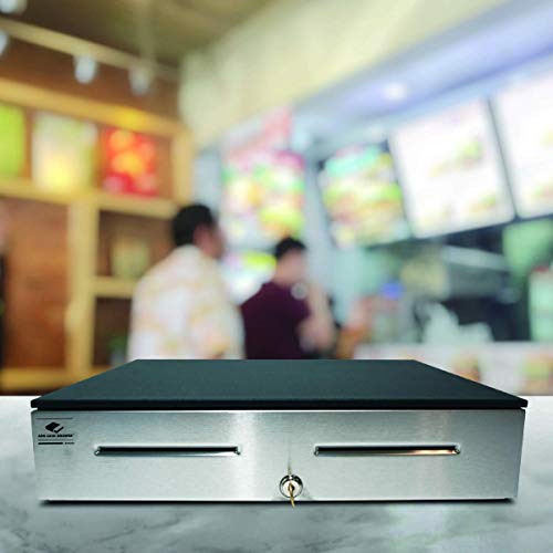 APG Heavy Duty 18" Cash Drawer | Series 4000 JD320-BL1816-C | Stainless-Steel-Front Cash Drawer | MultiPRO 320 Interface | 24V | 5x5 | 18" x 4.2" x 16.7" | Black - color: Printer-Driven 24V - Black w/ Stainless Front