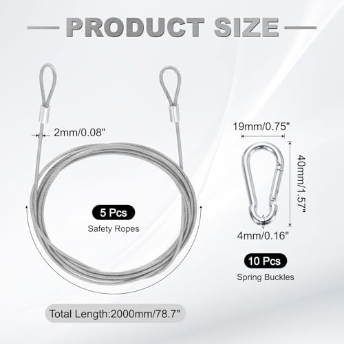PATIKIL 78.7" Safety Cable Lock Security Wire Ropes w 10 Spring Buckle 5Pcs - color: Clear, size: 78.7 Inch