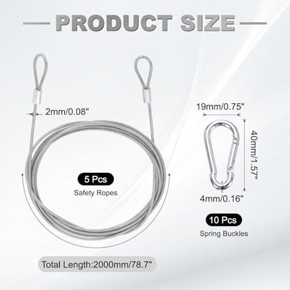 PATIKIL 78.7" Safety Cable Lock Security Wire Ropes w 10 Spring Buckle 5Pcs - color: Clear, size: 78.7 Inch