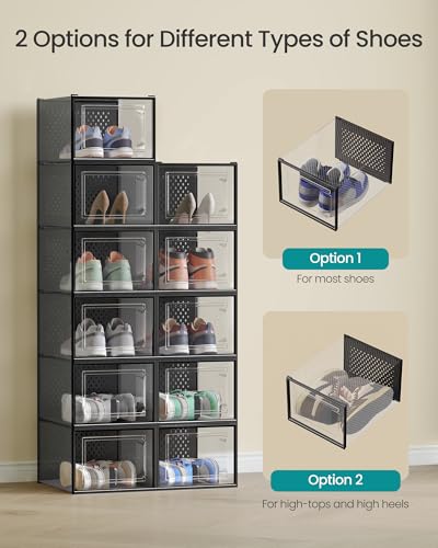 SONGMICS Shoe Boxes, Clear Plastic Sneaker Box, Pack of 18 - color: Transparent + Black, size: XXL-18pcs