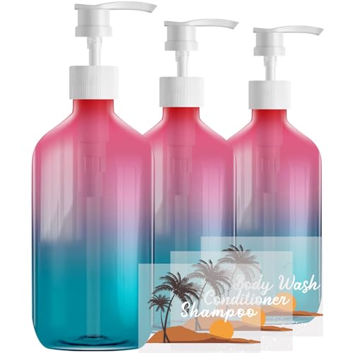 Empty Plastic Bottles with Pump Dispenser, 500ml Gradient Bottle, 3 Pack - color: Gradient, size: 3 Pack