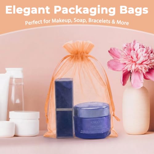 Crweety 50PCS Organza Bags 6x9 Peach Small Gift Bags Mesh Drawstring - color: Peach