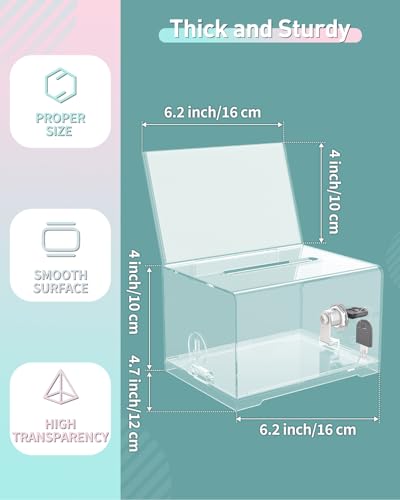 Uniclife 4 Pack 6.2"x 4.7" x 4" Clear Acrylic Donation Box with Lock Slot - color: Clear, size: 4 Pack