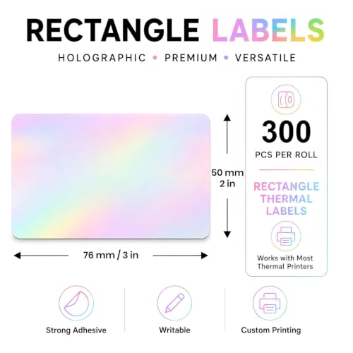 Holographic Pink Thermal Labels 2 × 3 Inch Vinyl Stickers 300 PCS - color: Holographic Pink, size: 2 × 3 Inch