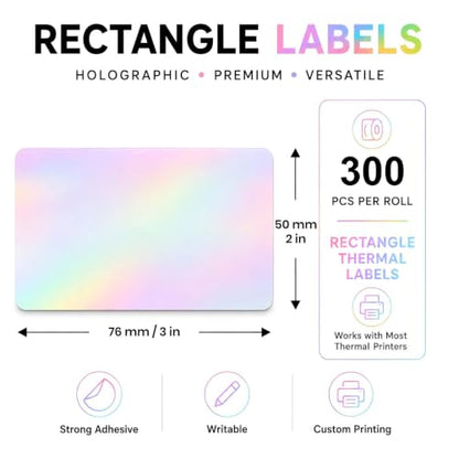 Holographic Pink Thermal Labels 2 × 3 Inch Vinyl Stickers 300 PCS - color: Holographic Pink, size: 2 × 3 Inch