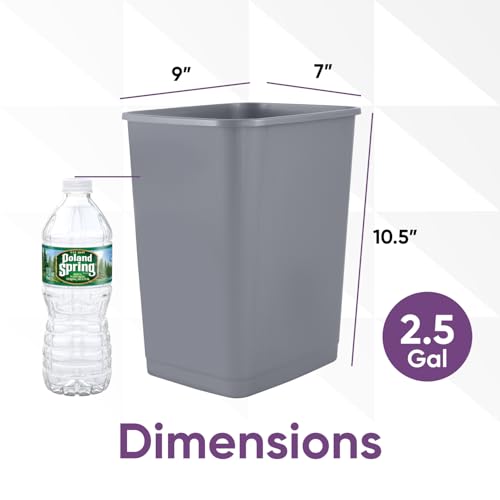 Superio Small 2.5 Gallon Plastic Trash Can, Waste Bin for Under Desk, Office, Bedroom, Bathroom- 10 Qt (6, Grey) - color: 6, Grey, size: 2.5 Gallon