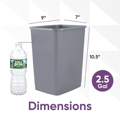 Superio Small 2.5 Gallon Plastic Trash Can, Waste Bin for Under Desk, Office, Bedroom, Bathroom- 10 Qt (6, Grey) - color: 6, Grey, size: 2.5 Gallon