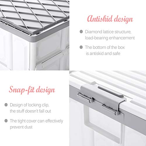 Collapsible Storage Bins with Lids 30L, Folding Plastic Stackable Utility Crates 2-Pack, Durable Containers for Home & Garage Organization - Oyster White - color: White